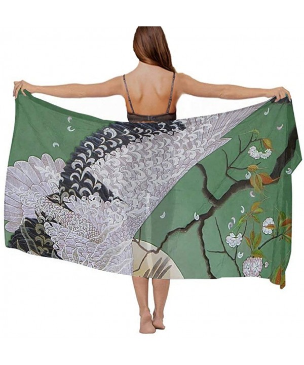 Women Chiffon Sarong Beach Bikini Cover Up Wedding Party Shawls Wraps - Japanese Crane Painting Moon - CL1908OXTYA $23.67-Cov...