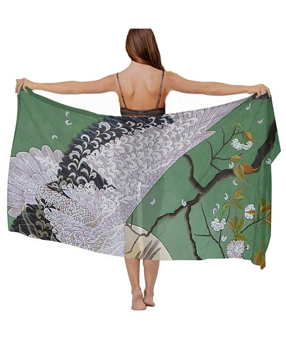 Women Chiffon Sarong Beach Bikini Cover Up Wedding Party Shawls Wraps - Japanese Crane Painting Moon - CL1908OXTYA $23.67-Cov...