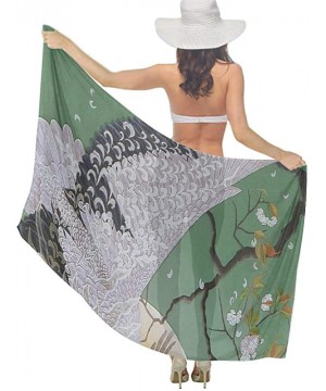 Women Chiffon Sarong Beach Bikini Cover Up Wedding Party Shawls Wraps - Japanese Crane Painting Moon - CL1908OXTYA $23.67-Cov...