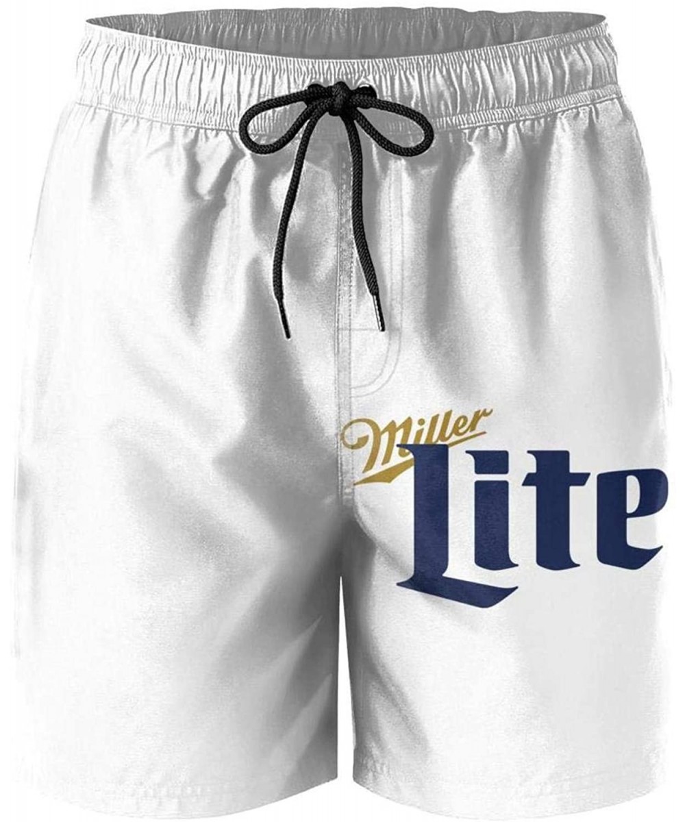 Men's Beach Shorts Miller-Lite-Beer-Logo- Summer Quick Dry Swimming Pants - White-76 - C918UEH0WDZ $37.26-Board Shorts