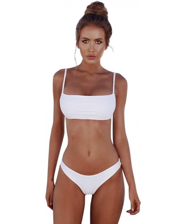 Womens Bikini Set Swimwear Brazilian Padded Top Swimsuit Solid Color Triangle Bottom - White - CW18C4T2DOX $12.86-Sets