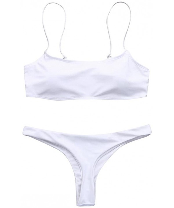 Womens Bikini Set Swimwear Brazilian Padded Top Swimsuit Solid Color Triangle Bottom - White - CW18C4T2DOX $12.86-Sets