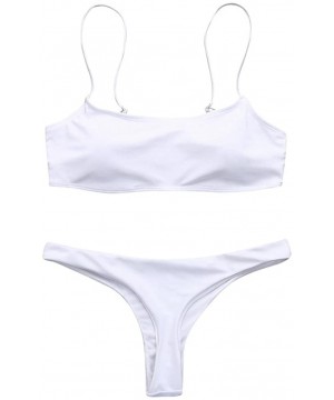 Womens Bikini Set Swimwear Brazilian Padded Top Swimsuit Solid Color Triangle Bottom - White - CW18C4T2DOX $12.86-Sets