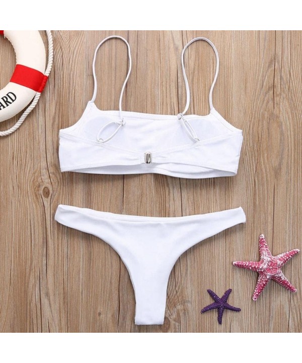 Womens Bikini Set Swimwear Brazilian Padded Top Swimsuit Solid Color Triangle Bottom - White - CW18C4T2DOX $12.86-Sets