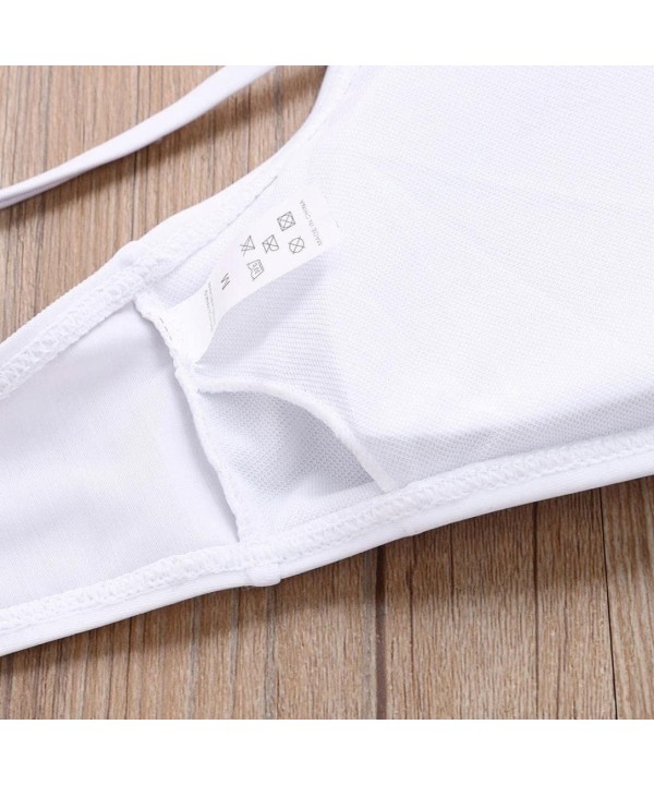 Womens Bikini Set Swimwear Brazilian Padded Top Swimsuit Solid Color Triangle Bottom - White - CW18C4T2DOX $12.86-Sets