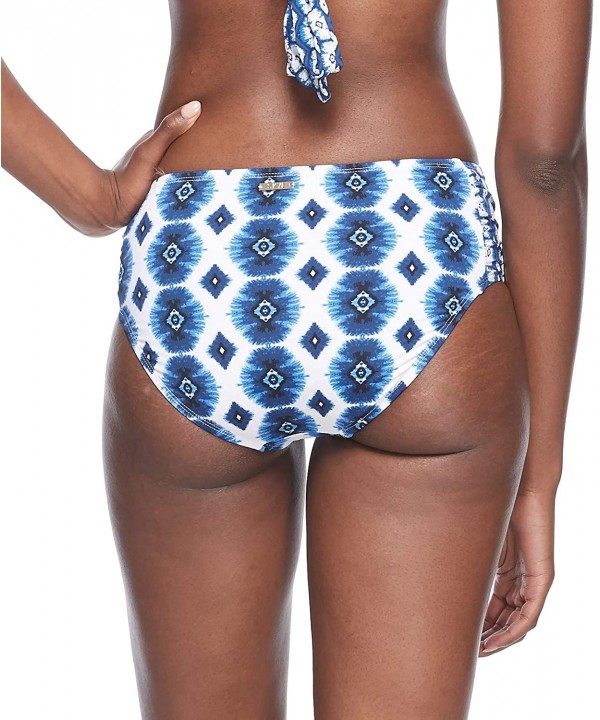 Women's Alessia Hi Waist Ruched Bikini Bottom Swimsuit - Caicos Wisdom Blue Print - CP18Z064OHM $32.57-Bottoms