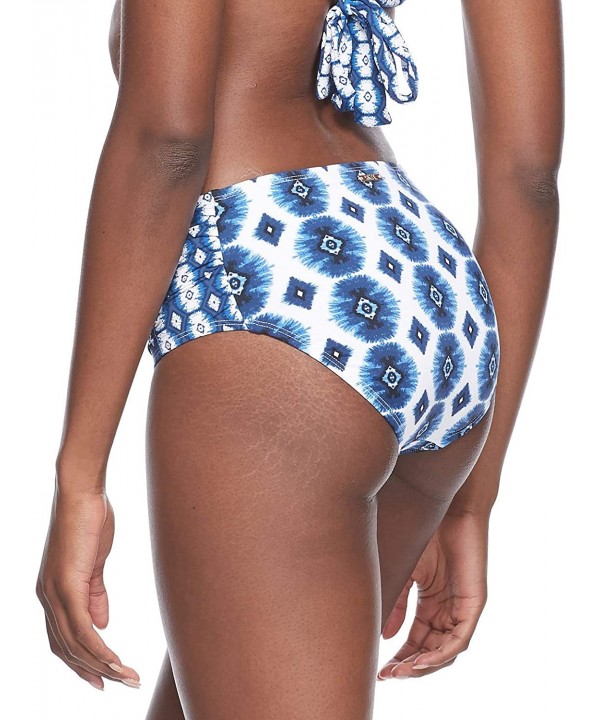 Women's Alessia Hi Waist Ruched Bikini Bottom Swimsuit - Caicos Wisdom Blue Print - CP18Z064OHM $32.57-Bottoms