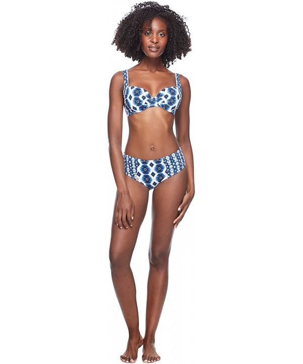 Women's Alessia Hi Waist Ruched Bikini Bottom Swimsuit - Caicos Wisdom Blue Print - CP18Z064OHM $32.57-Bottoms