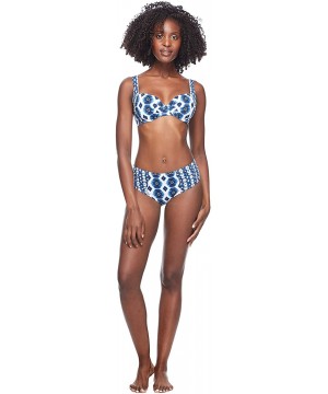 Women's Alessia Hi Waist Ruched Bikini Bottom Swimsuit - Caicos Wisdom Blue Print - CP18Z064OHM $32.57-Bottoms