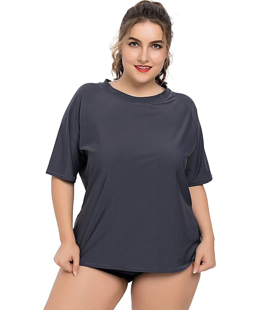 Women Plus Size Rash Guard Short Sleeve Rashguard UPF 50+ Swimming Shirt - Solid Gray - C418SCNMAO2 $21.89-Rash Guards