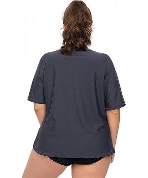 Women Plus Size Rash Guard Short Sleeve Rashguard UPF 50+ Swimming Shirt - Solid Gray - C418SCNMAO2 $21.89-Rash Guards