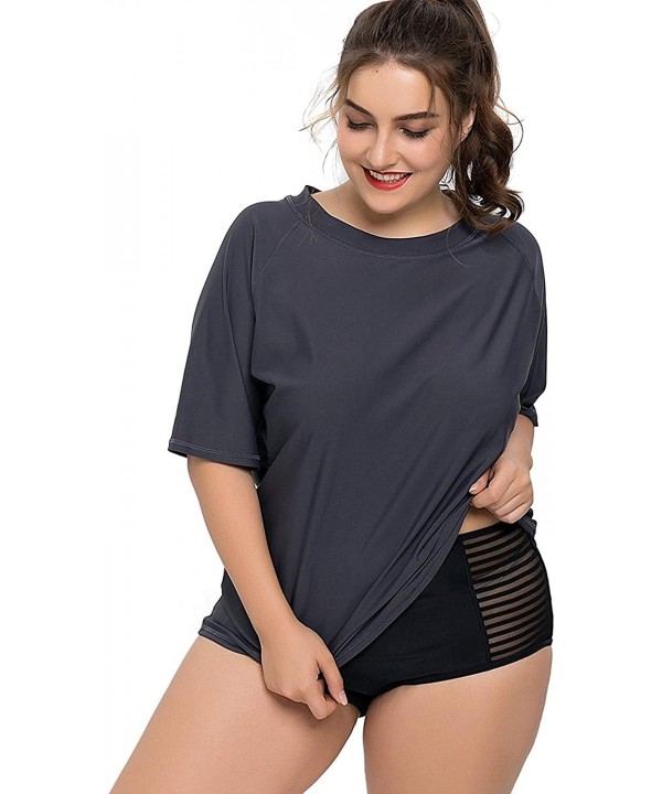 Women Plus Size Rash Guard Short Sleeve Rashguard UPF 50+ Swimming Shirt - Solid Gray - C418SCNMAO2 $21.89-Rash Guards