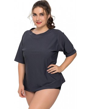 Women Plus Size Rash Guard Short Sleeve Rashguard UPF 50+ Swimming Shirt - Solid Gray - C418SCNMAO2 $21.89-Rash Guards