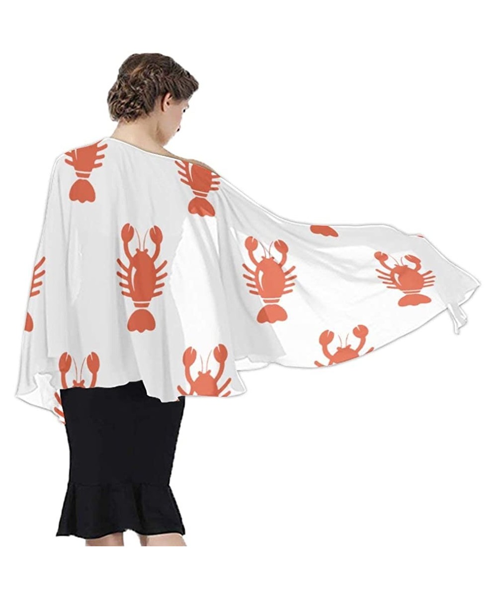 Women Chiffon Sarong Beach Bikini Cover Up Wedding Party Shawls Wraps - Cartoon Animal Lobster Pattern - CX196SZ42WZ $22.63-C...