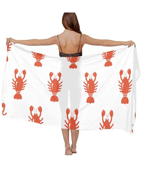 Women Chiffon Sarong Beach Bikini Cover Up Wedding Party Shawls Wraps - Cartoon Animal Lobster Pattern - CX196SZ42WZ $22.63-C...