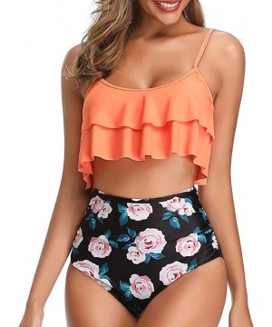 Swimsuit for Women Two Pieces Top Ruffled Backless Racerback with High Waisted Bottom Tankini Set - I-pink - C6194WST59R $13....