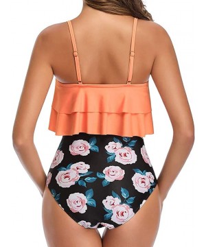 Swimsuit for Women Two Pieces Top Ruffled Backless Racerback with High Waisted Bottom Tankini Set - I-pink - C6194WST59R $13....