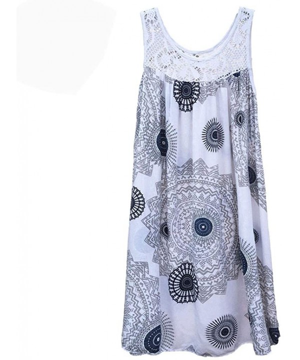 Women's Fashion Lace Stitching Print Sleeveless Dress - A-white - CP18U8ZLM44 $16.47-Bottoms