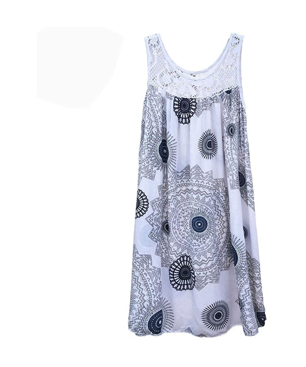 Women's Fashion Lace Stitching Print Sleeveless Dress - A-white - CP18U8ZLM44 $16.47-Bottoms