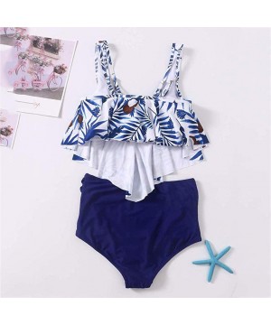 Ruffle Swimsuits for Women High Waisted Two Piece Bathing Suits Off Shoulder Swimwear Ruffled Bikini Set - C-navy - C1199L0DK...