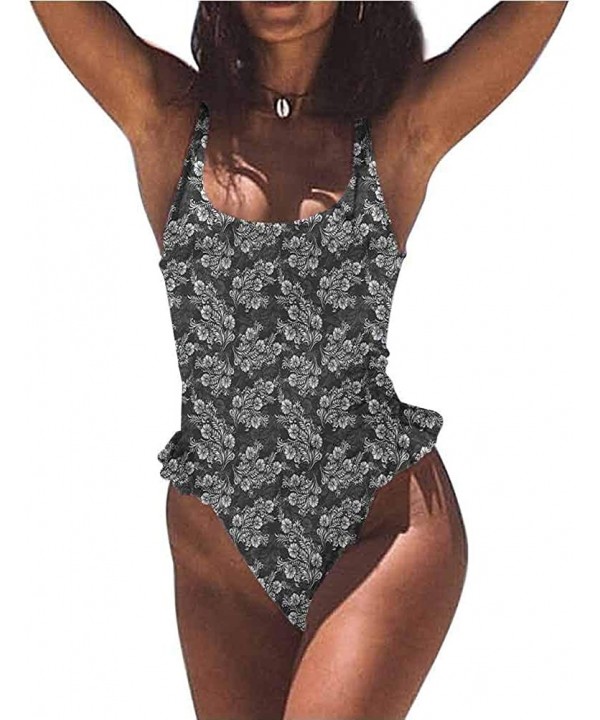 Bathing Suit Damask- Floral Victorian Retro for Bachelorette Party - Multi 02-one-piece Swimsuit - CF19E726W5Y $39.76-Bottoms