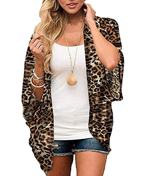 Womens Kimono Cardigans Floral Print Chiffon Beach Cover ups Loose Casual Tops - Leopard - CJ18QSKKIIG $14.57-Cover-Ups