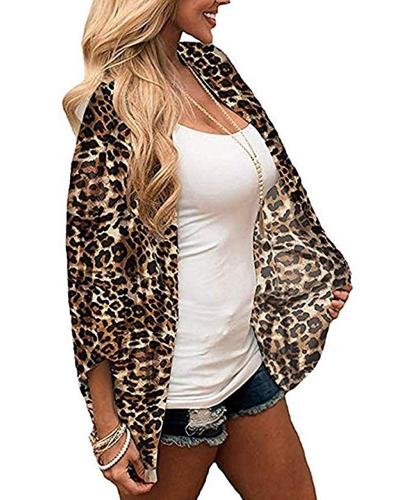 Womens Kimono Cardigans Floral Print Chiffon Beach Cover ups Loose Casual Tops - Leopard - CJ18QSKKIIG $14.57-Cover-Ups