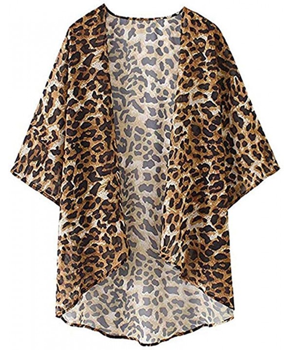 Womens Kimono Cardigans Floral Print Chiffon Beach Cover ups Loose Casual Tops - Leopard - CJ18QSKKIIG $14.57-Cover-Ups