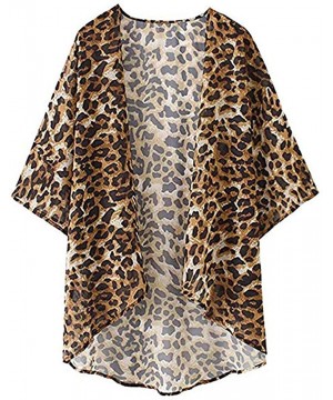 Womens Kimono Cardigans Floral Print Chiffon Beach Cover ups Loose Casual Tops - Leopard - CJ18QSKKIIG $14.57-Cover-Ups