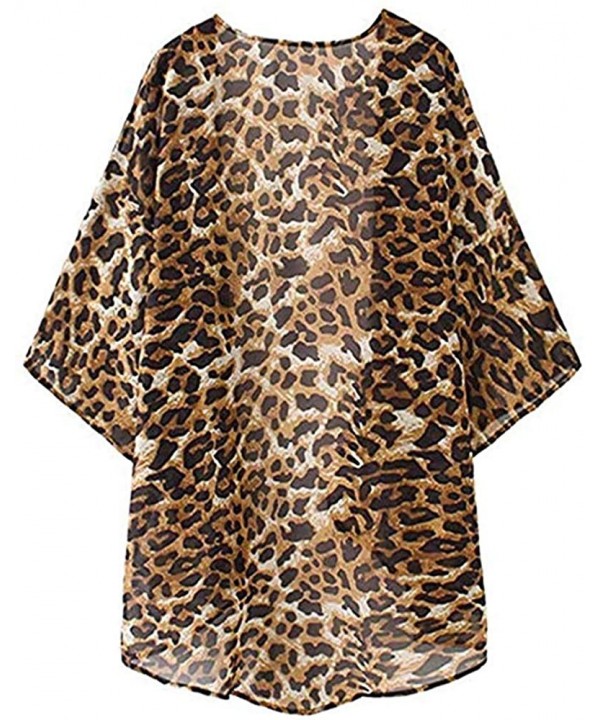 Womens Kimono Cardigans Floral Print Chiffon Beach Cover ups Loose Casual Tops - Leopard - CJ18QSKKIIG $14.57-Cover-Ups