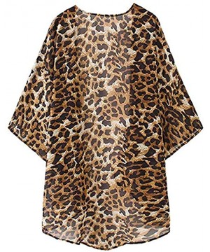 Womens Kimono Cardigans Floral Print Chiffon Beach Cover ups Loose Casual Tops - Leopard - CJ18QSKKIIG $14.57-Cover-Ups