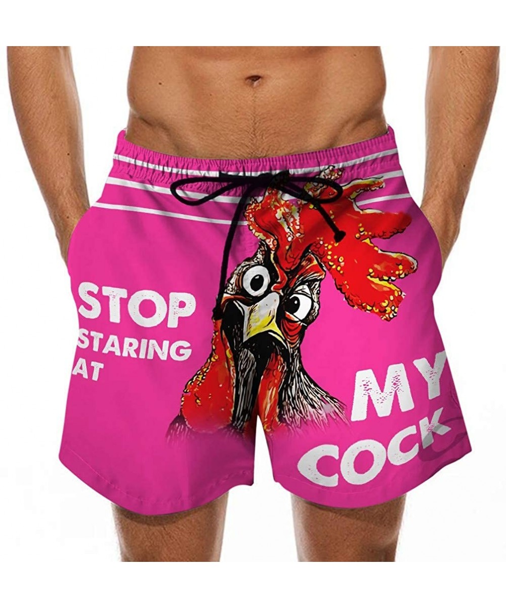 Men's Summer Holiday Drawstring Shorts Casual Cock Printed Beach Pants Swim Trunks-Look at My Pecker-Look at IT - H-hot Pink ...