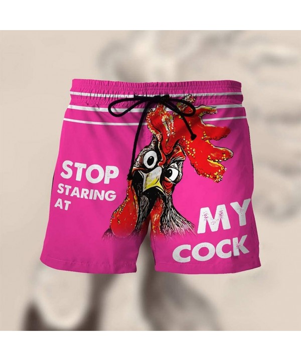 Men's Summer Holiday Drawstring Shorts Casual Cock Printed Beach Pants Swim Trunks-Look at My Pecker-Look at IT - H-hot Pink ...