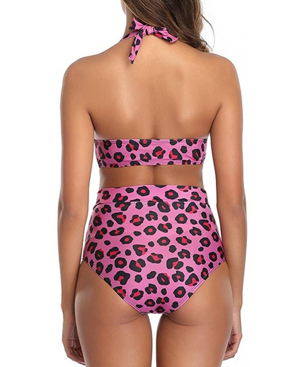 Plus Size Swimsuits for Women- Womens Leopard Print Two Pieces Bathing Suit Top with High Waisted Bottom Bikini Set - Pink - ...