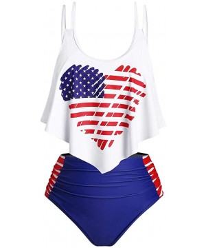 Women's American Flag Print Crisscross Back Boyshort Two Piece Swimsuit-Slimming Tummy Control Swimdress Swimwear - B1 Navy -...