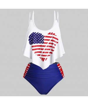 Women's American Flag Print Crisscross Back Boyshort Two Piece Swimsuit-Slimming Tummy Control Swimdress Swimwear - B1 Navy -...