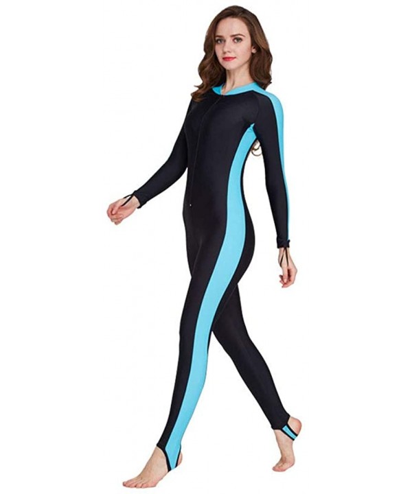 Wetsuit Women Full Diving Suits Long Sleeve Swimsuit UV Protection Full Body Swimwear for Swimming Surfing - Blue - CB194G39G...