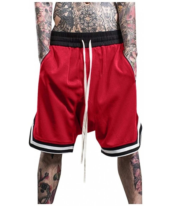 Shorts for Men- Men's Elastic Rope Stretch Mesh Pocket Casual Plain Sports Shorts - Red Shorts Pants - C8198CKURME $20.82-Briefs