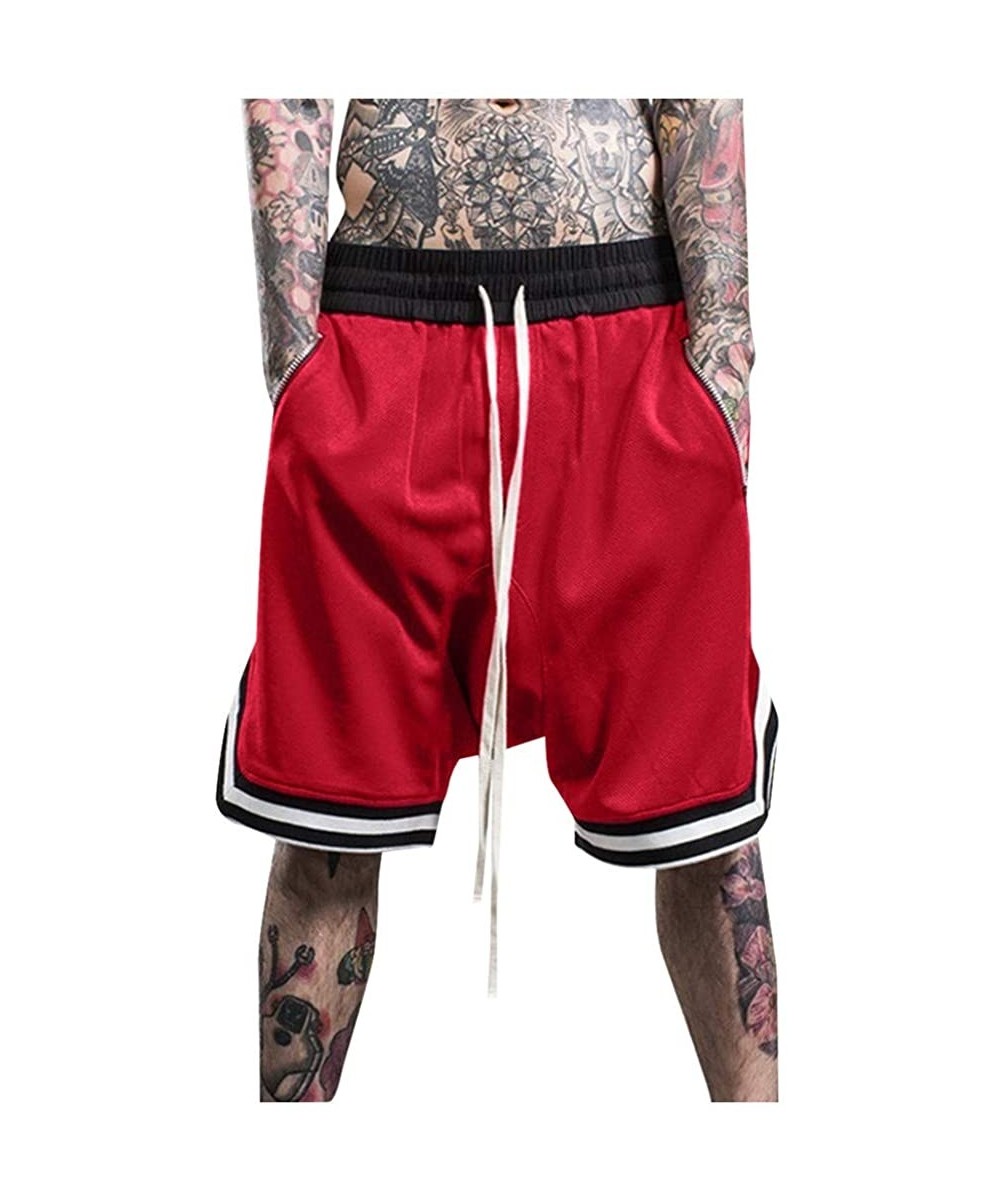 Shorts for Men- Men's Elastic Rope Stretch Mesh Pocket Casual Plain Sports Shorts - Red Shorts Pants - C8198CKURME $20.82-Briefs