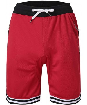 Shorts for Men- Men's Elastic Rope Stretch Mesh Pocket Casual Plain Sports Shorts - Red Shorts Pants - C8198CKURME $20.82-Briefs