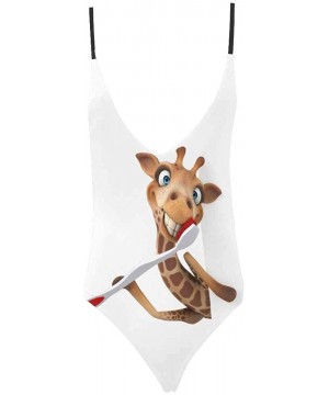 Funny Giraffe Animal V-Neck Women Lacing Backless One-Piece Swimsuit Bathing Suit XS-3XL - Design 1 - CJ18RZWLH6D $29.35-One-...