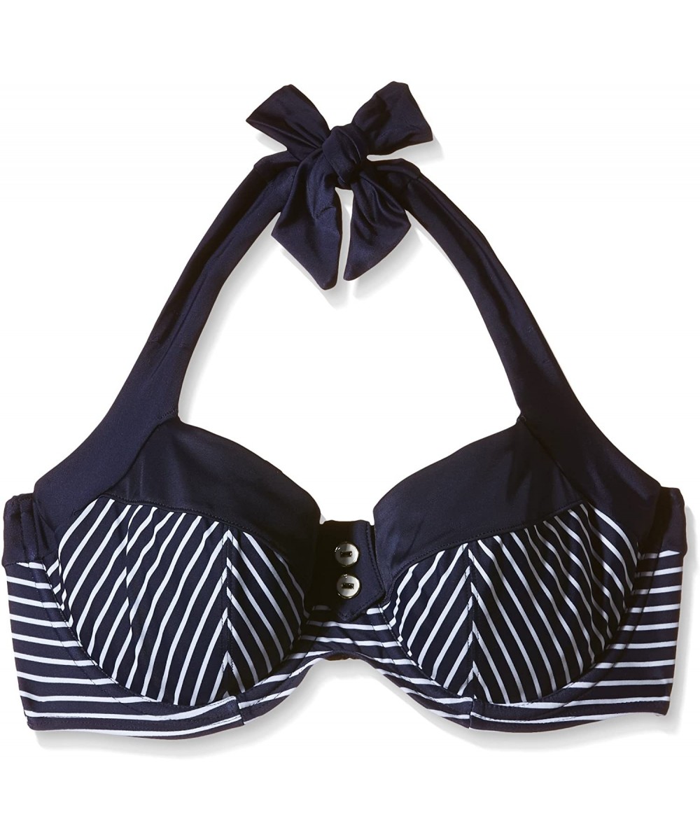 Women's Britt Stripe Halter Underwire Bra-Sized Swimsuit Bikini Top - Navy/White - CT120I6ZYXP $50.48-Tops