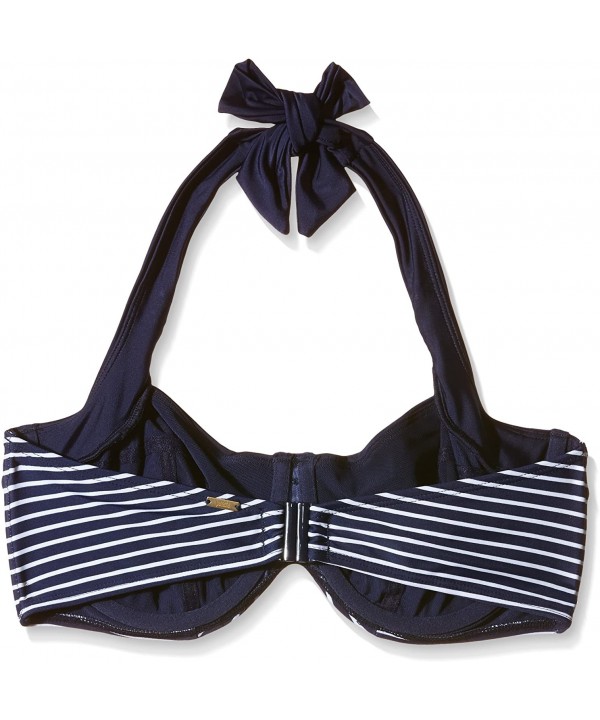 Women's Britt Stripe Halter Underwire Bra-Sized Swimsuit Bikini Top - Navy/White - CT120I6ZYXP $50.48-Tops