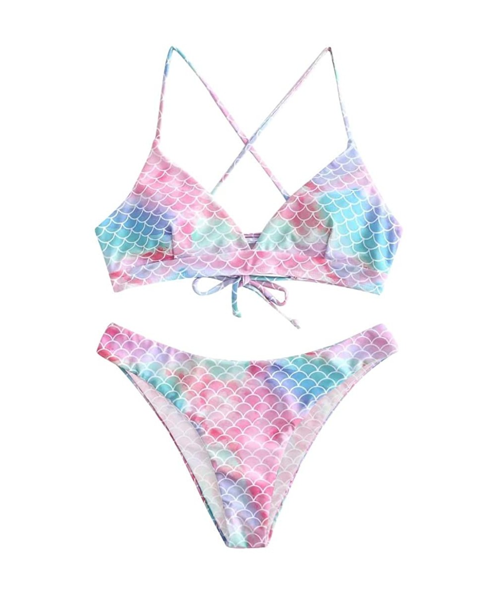 Bikini Set for Women - Lace Up Sexy Dinosaur Print Padded Swimwear Bathing Swimsuit Beachwear - B - C218ULRA8KU $14.75-Tankinis