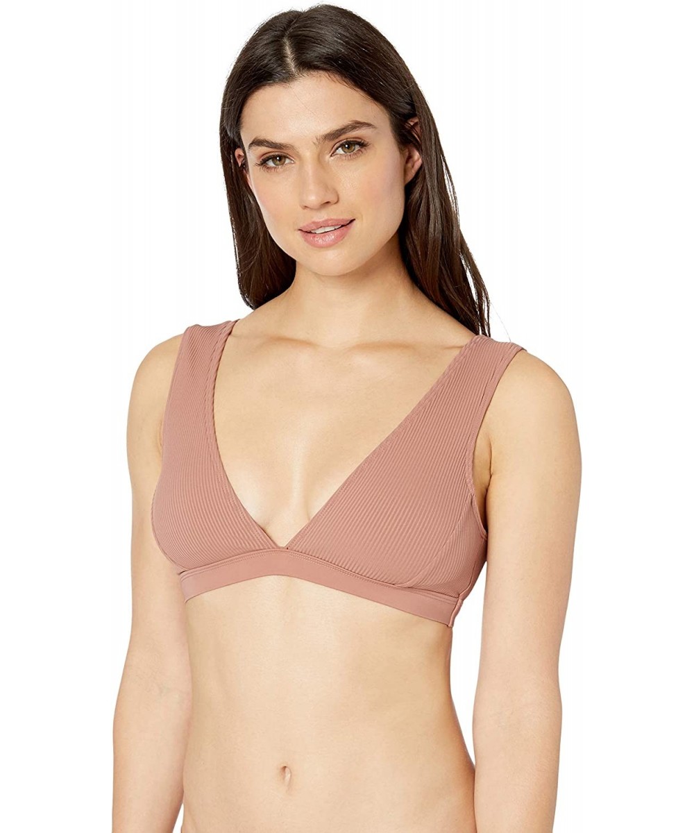 Women's Rumor Deep V Bikini Top Swimsuit - Ibiza Ribbed Bronze - CD18HWMXDIK $29.07-Tops