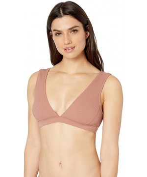 Women's Rumor Deep V Bikini Top Swimsuit - Ibiza Ribbed Bronze - CD18HWMXDIK $29.07-Tops