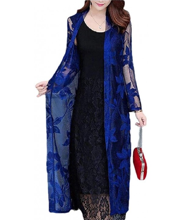 Womens Floral Lace Bohemian Summer Cardigan Beach Kimono Cover Ups Tops Long - 3 - CM19CLYZNH6 $17.83-Cover-Ups