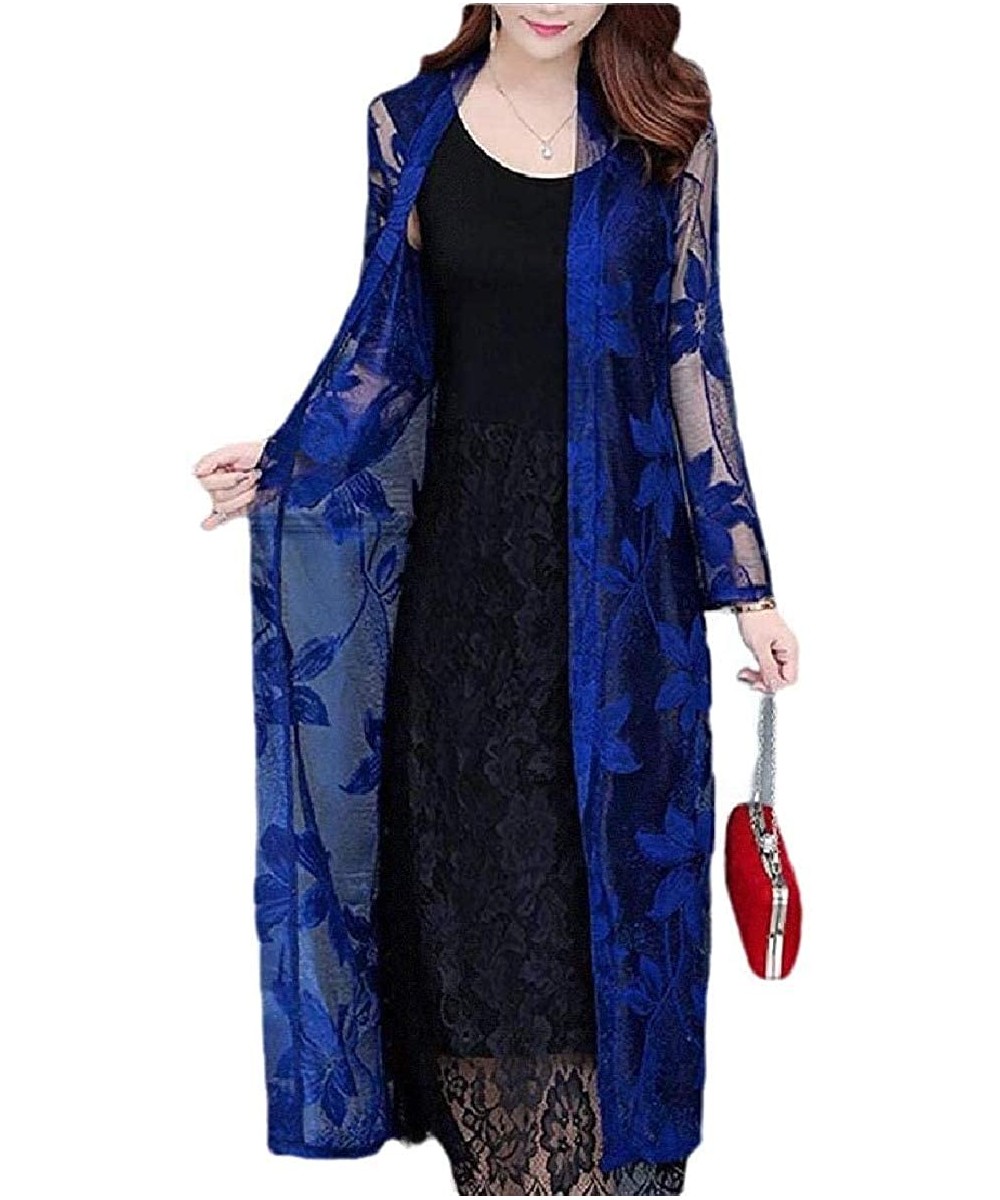 Womens Floral Lace Bohemian Summer Cardigan Beach Kimono Cover Ups Tops Long - 3 - CM19CLYZNH6 $17.83-Cover-Ups