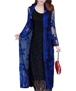 Womens Floral Lace Bohemian Summer Cardigan Beach Kimono Cover Ups Tops Long - 3 - CM19CLYZNH6 $17.83-Cover-Ups