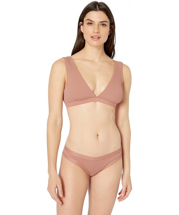 Women's Rumor Deep V Bikini Top Swimsuit - Ibiza Ribbed Bronze - CD18HWMXDIK $29.07-Tops